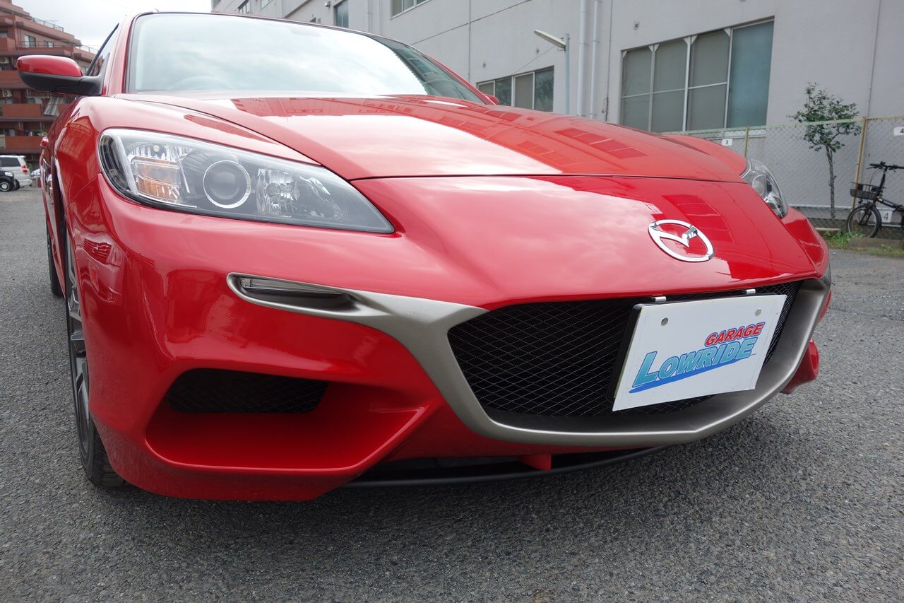 マツダ RX-8 社外FRP製フロントバンパ塗装・取り付け・ワンオフ加工等 東京都立川市内よりご来店のリピーター様です – 東京 立川  板金塗装・車の傷・へこみ修理 「ガレージローライド®」